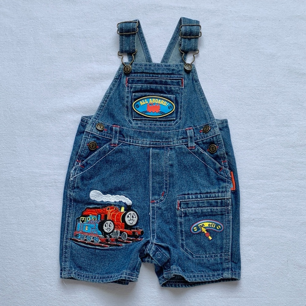Thomas & Friends Embroidered Trains 100% Cotton Denim Overalls Shortalls 12M